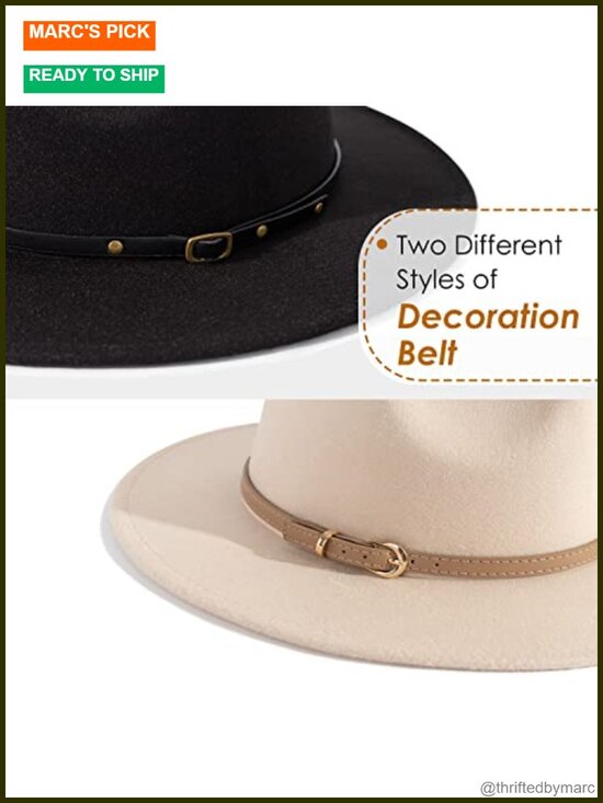 2 Pack Classic Wide Brim Fedora Hats with Adjustable Ribbon main image 5